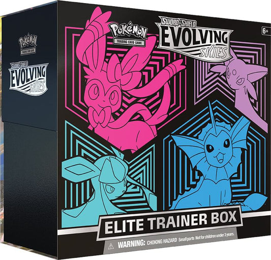 Pokémon TCG: Evolving Skies Elite Trainer Box (Glaceon, Vaporeon, Sylveon, and Espeon Cover Art) Small Tear on Front