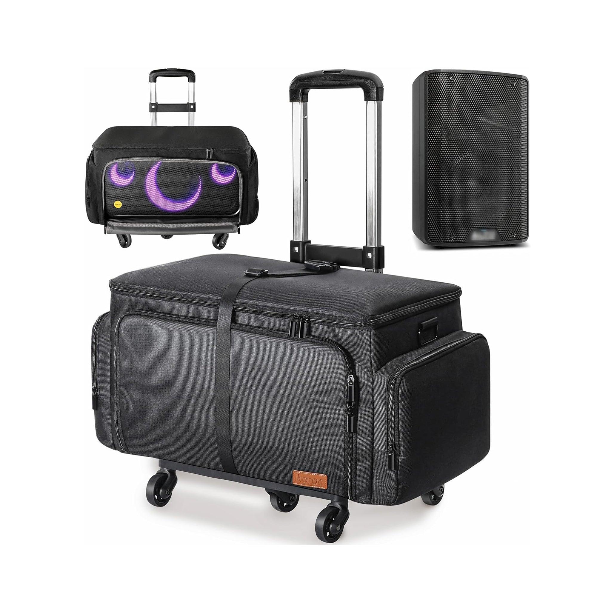 Ikarao Rolling Speaker Bag with 10mm Thick Padding and Folding Hand Truck