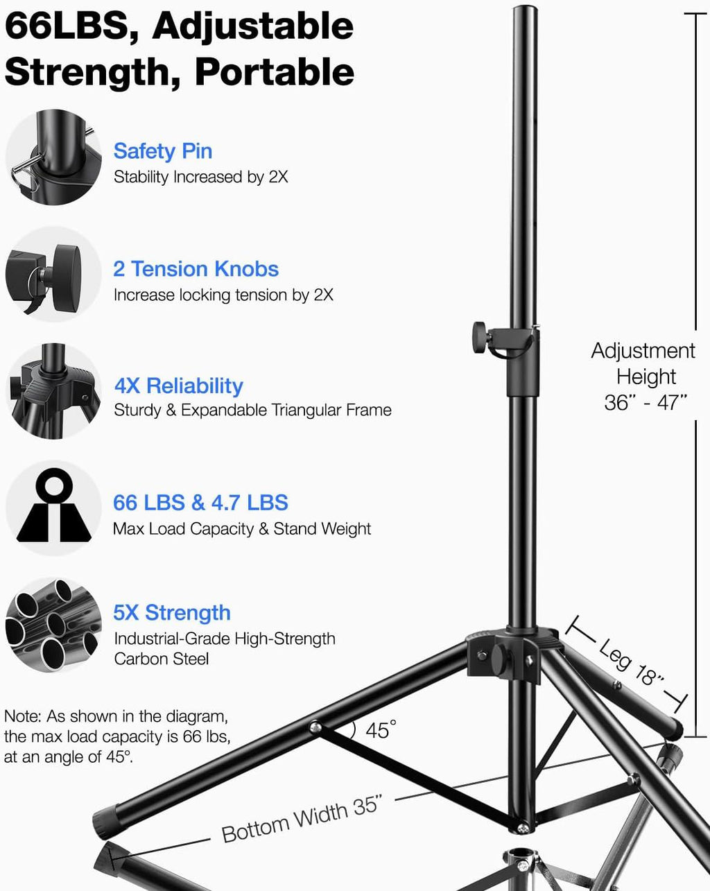 Ikarao Adjustable Speaker Stand - 4.1 to 6.6-Foot, Universal