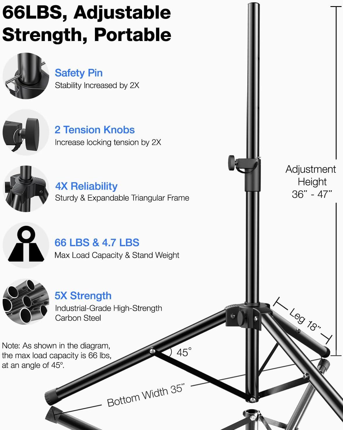 Ikarao Adjustable Speaker Stand - 4.1 to 6.6-Foot, Universal