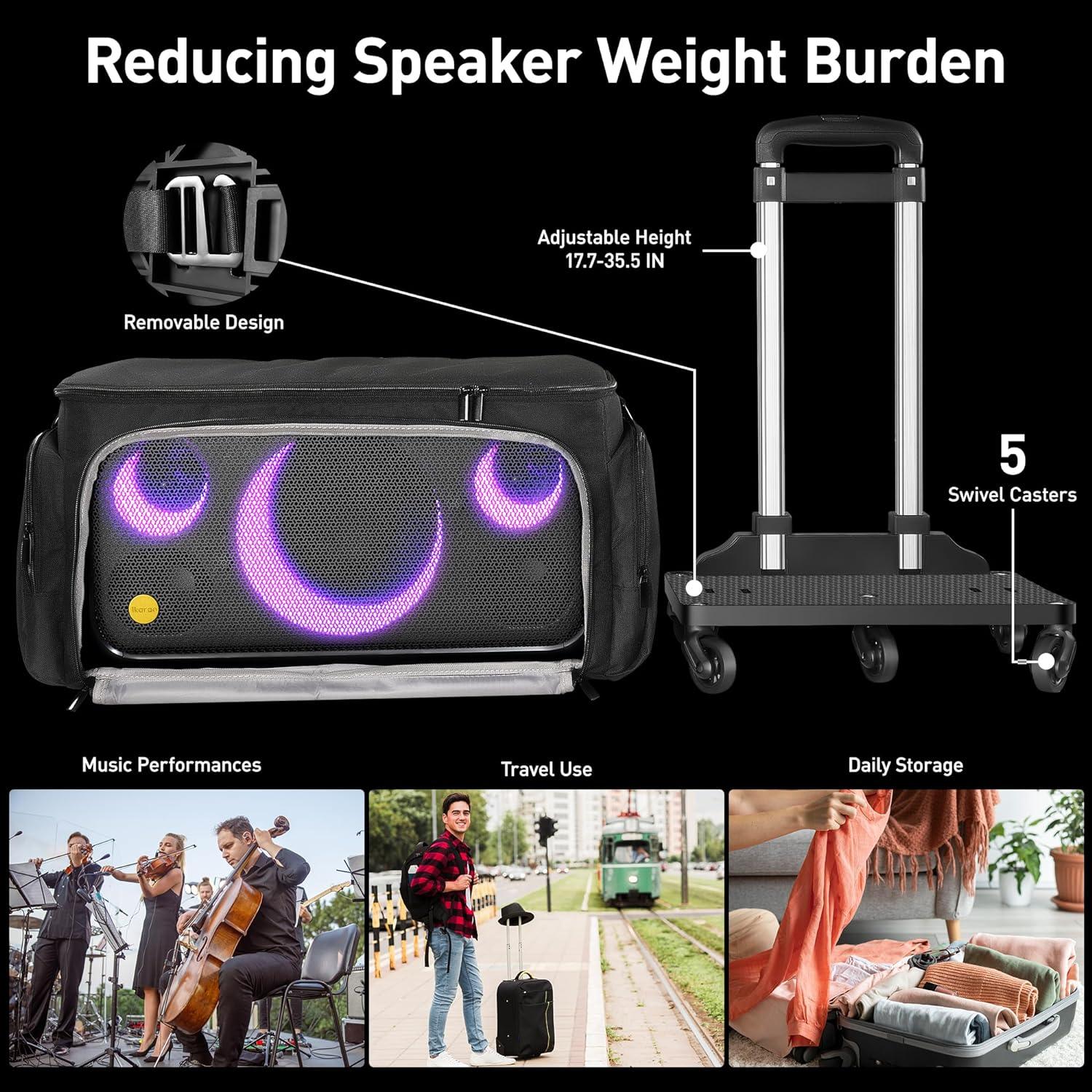 Ikarao Rolling Speaker Bag with 10mm Thick Padding and Folding Hand Truck