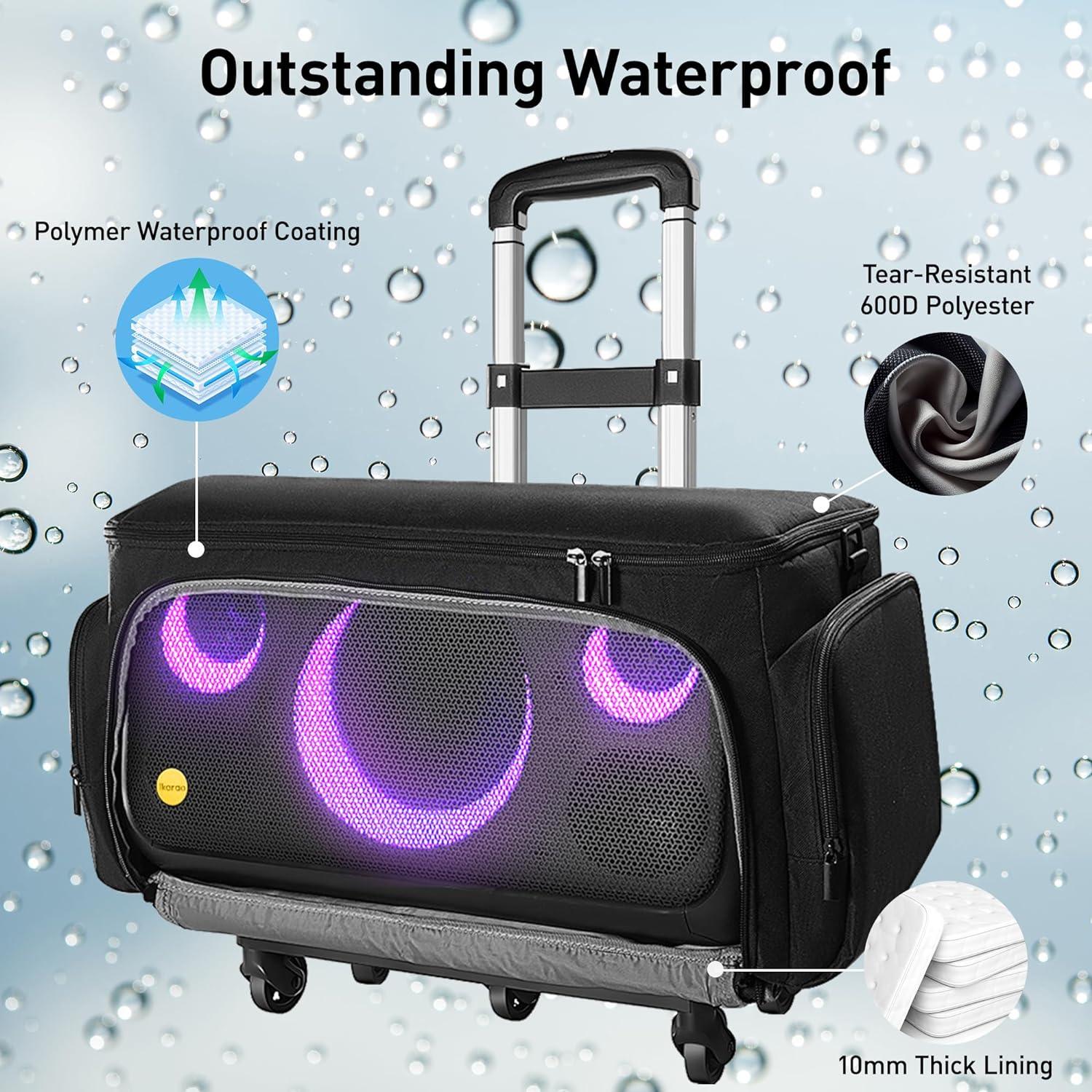 Ikarao Rolling Speaker Bag with 10mm Thick Padding and Folding Hand Truck